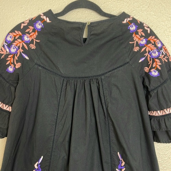 Free People Women’s Black Embroidered Boho Mini Dress – Size Sm Festive Goth - Picture 8 of 10